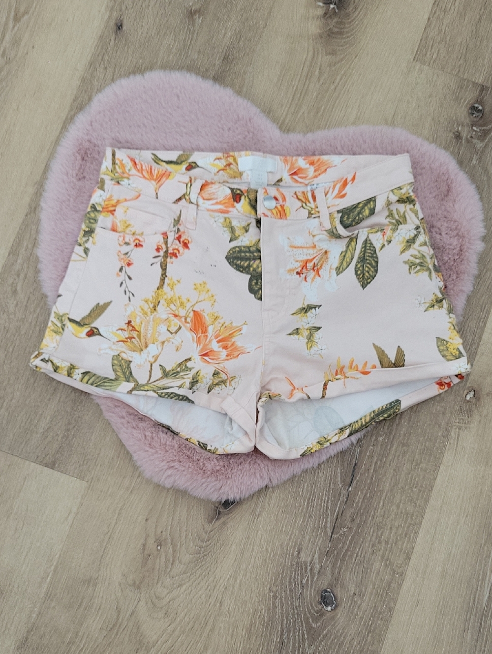 H&M Pink Floral Print Jean Shorts